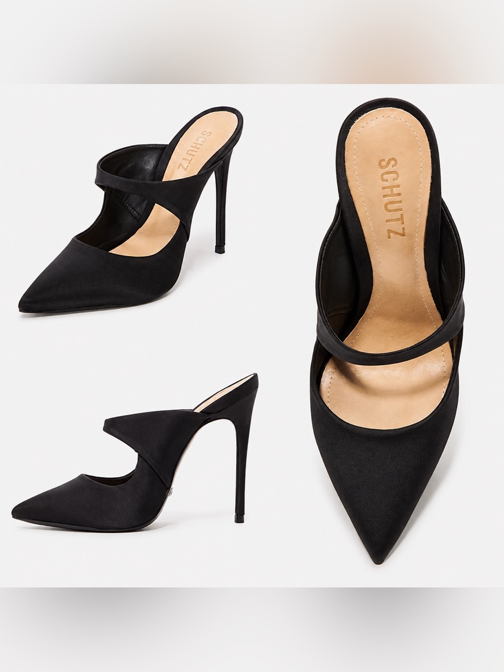 SCHUTZ Nicolly Pointed Heeled Satin Mule/Size 6